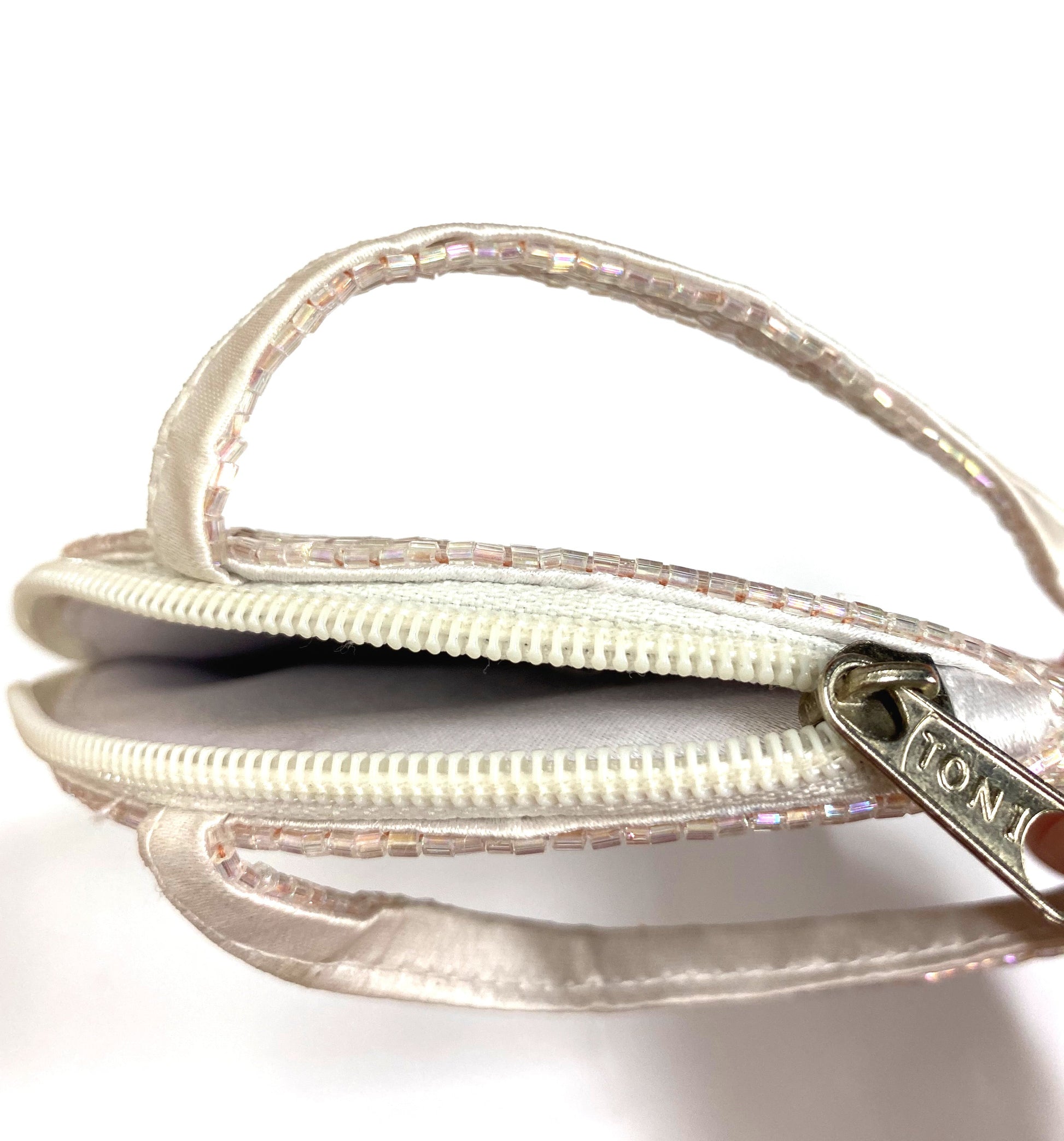 1920's Hand Beaded Wristlet Evening Purse - Deco Haus Logo - Champagne Pink - - The Deco Haus