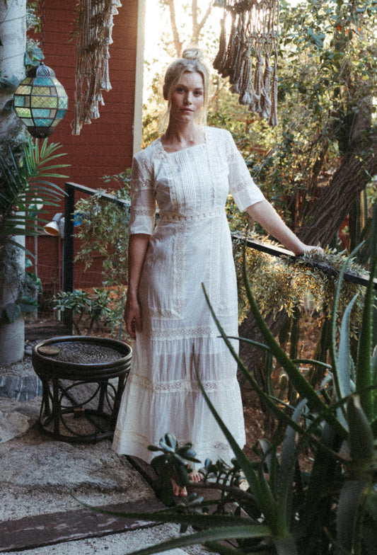 The Dorothea Edwardian Dress - Antique White - - Deco Haus