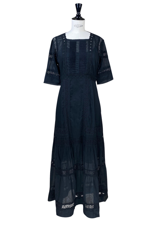The Dorothea Edwardian Dress - Jet Black - - Deco Haus