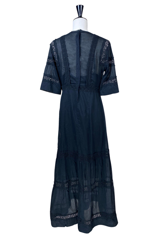 The Dorothea Edwardian Dress - Jet Black - - Deco Haus