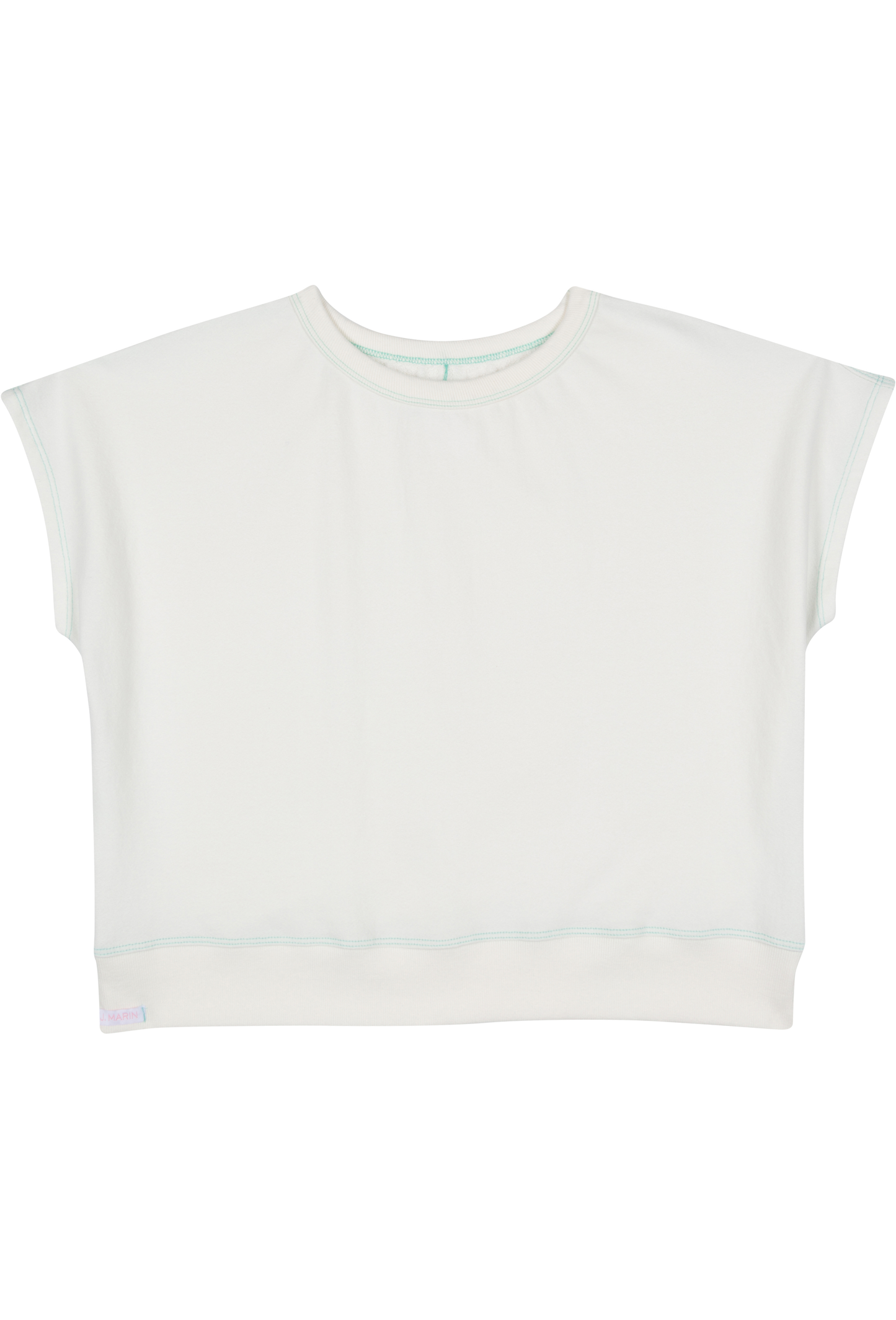Organic Cotton Terry Bateau Top - Natural with Marine Green Stitching - - J. Marin