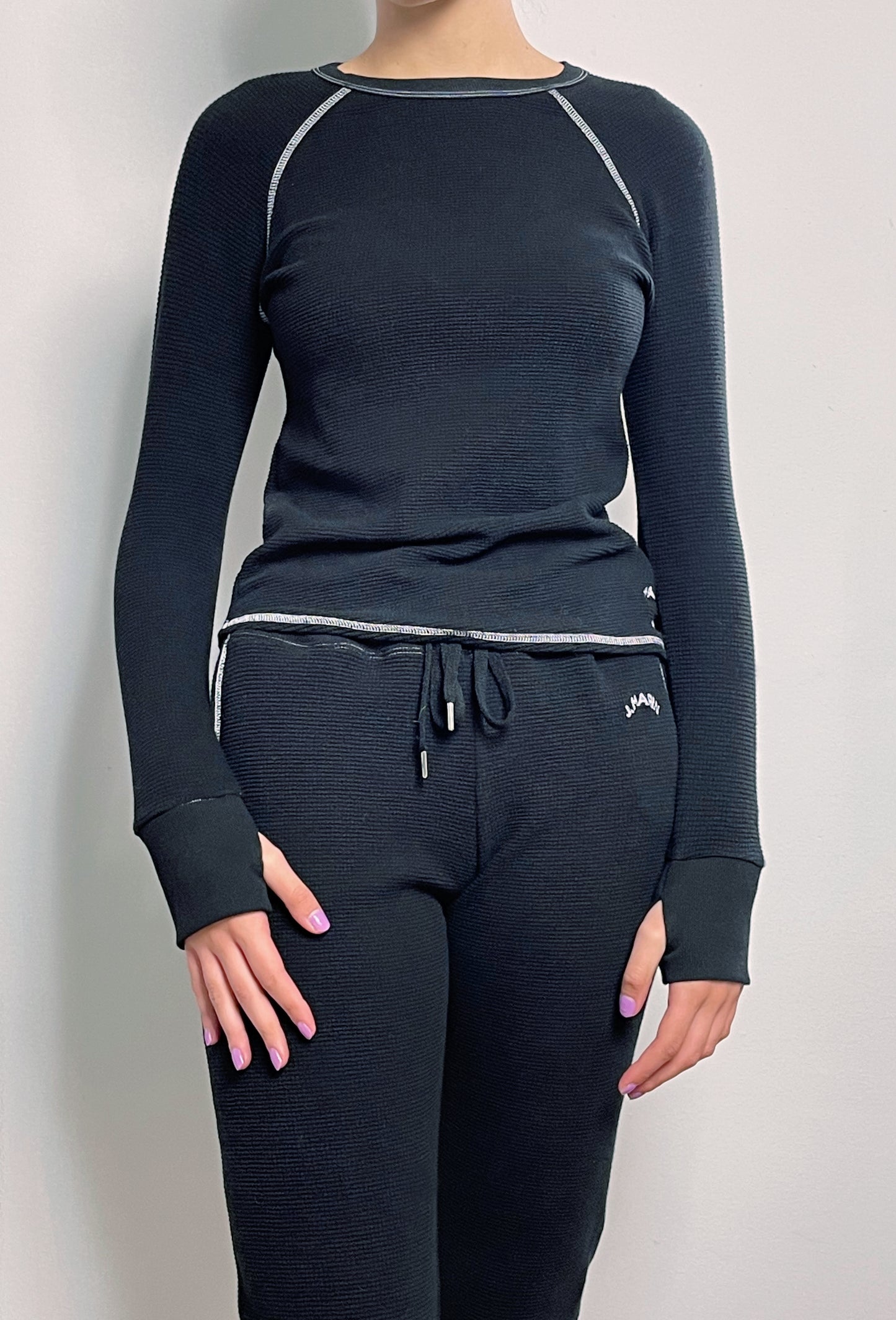 Organic Thermal Raglan Long Sleeve Athletic Top - Black - J. Marin