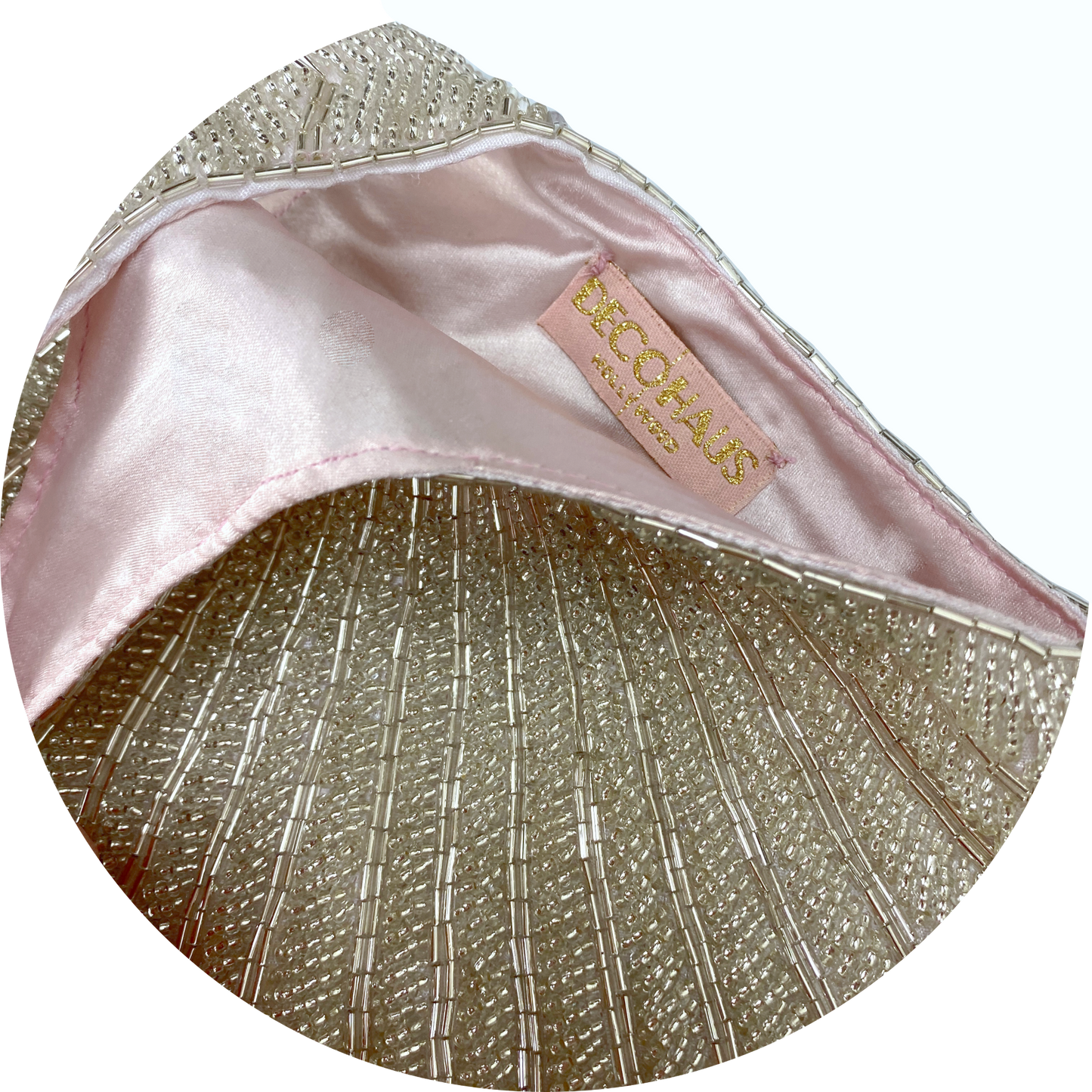 1920's Hand Beaded Deco Fan Wristlet Evening Tote - Large - Glamour Silver - - The Deco Haus
