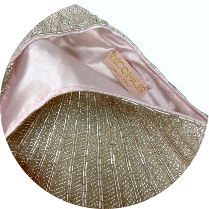 1920's Hand Beaded Deco Fan Wristlet Evening Tote - Large - Glamour Silver - - The Deco Haus