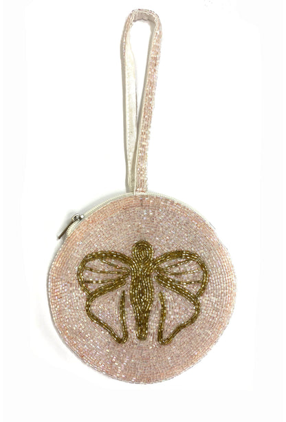 1920's Hand Beaded Wristlet Evening Purse - Deco Haus Logo - Champagne Pink - - The Deco Haus