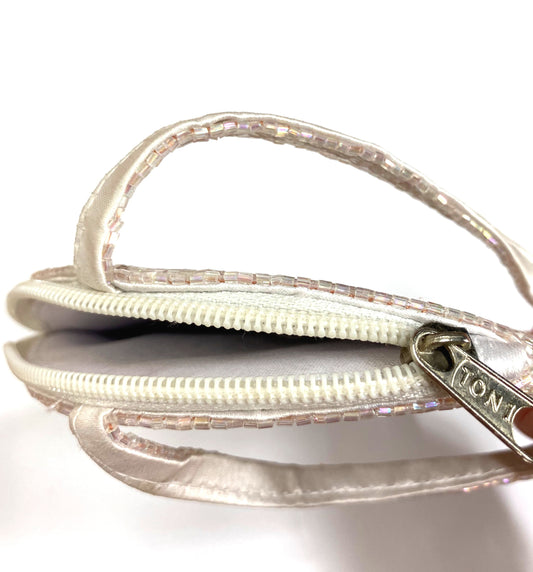 1920's Hand Beaded Wristlet Evening Purse - Deco Haus Logo - Champagne Pink - - The Deco Haus