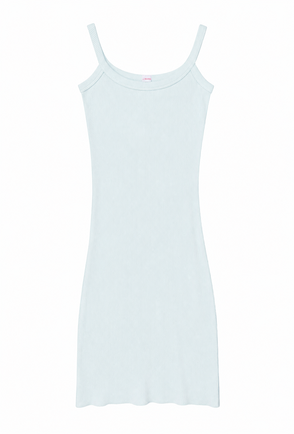 J.Marin's Lucie tank dress in pale blue. A soft thermal tank dress with a scoop neckline, slim straps, and a vintage fit. Below the knee length. Made in the USA from 100% cotton. 