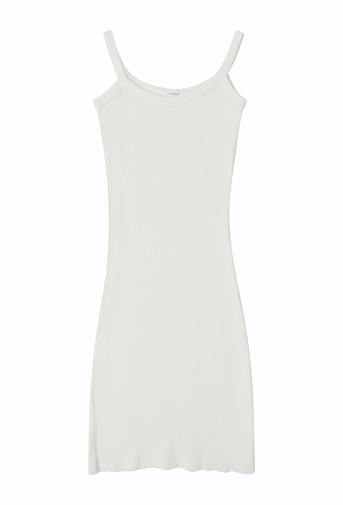 J.Marin's Lucie tank dress in natural PFD white. A soft thermal tank dress with a scoop neckline, slim straps, and a vintage fit. Below the knee length. Made in the USA from 100% cotton. 