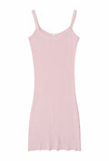 J.Marin's Lucie tank dress in pale pink. A soft thermal tank dress with a scoop neckline, slim straps, and a vintage fit. Below the knee length. Made in the USA from 100% cotton. 