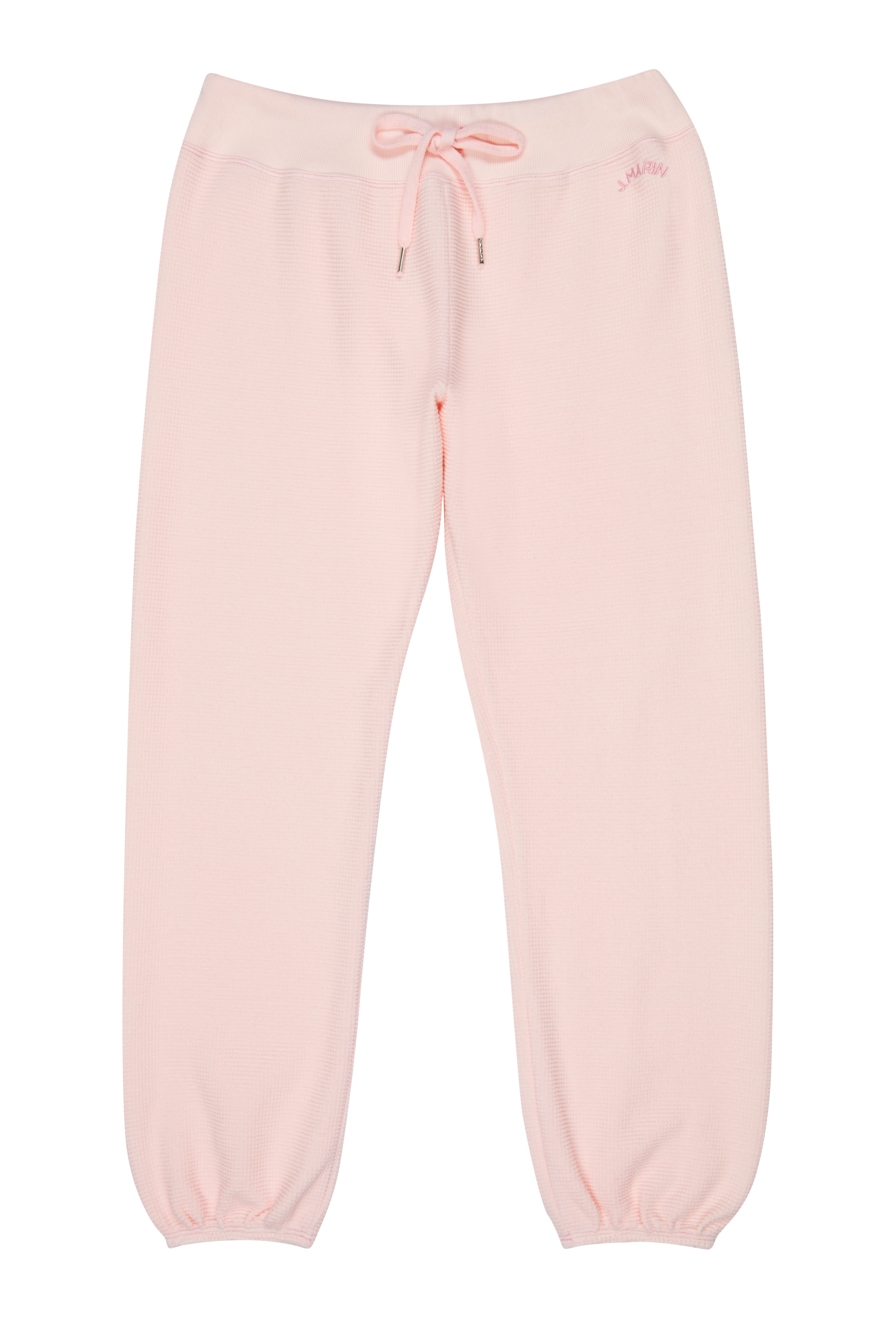 Rosewater Pink organic cotton thermal sweatpant by J. Marin with drawstring waist, elastic cuffs, and relaxed fit. 