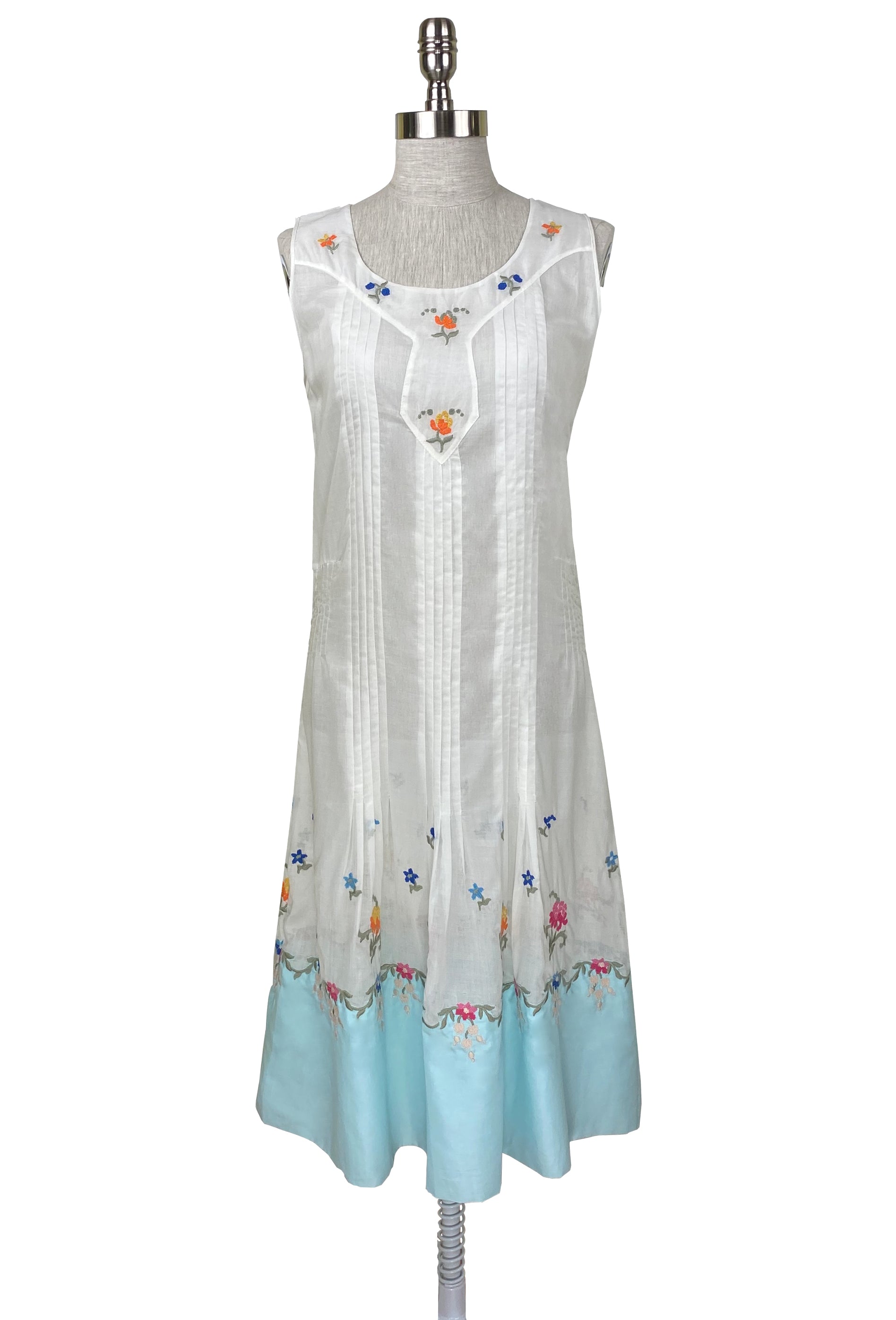1920's Vintage Embroidered Silk Voile Catalina Dress - White - J. Marin