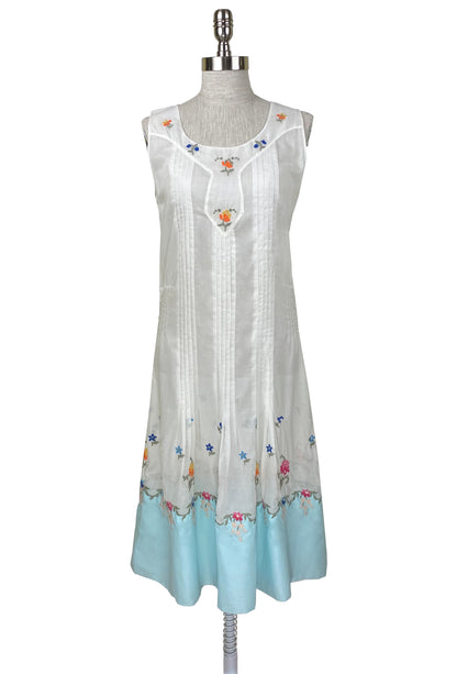 1920's Vintage Embroidered Silk Voile Catalina Dress - White - J. Marin