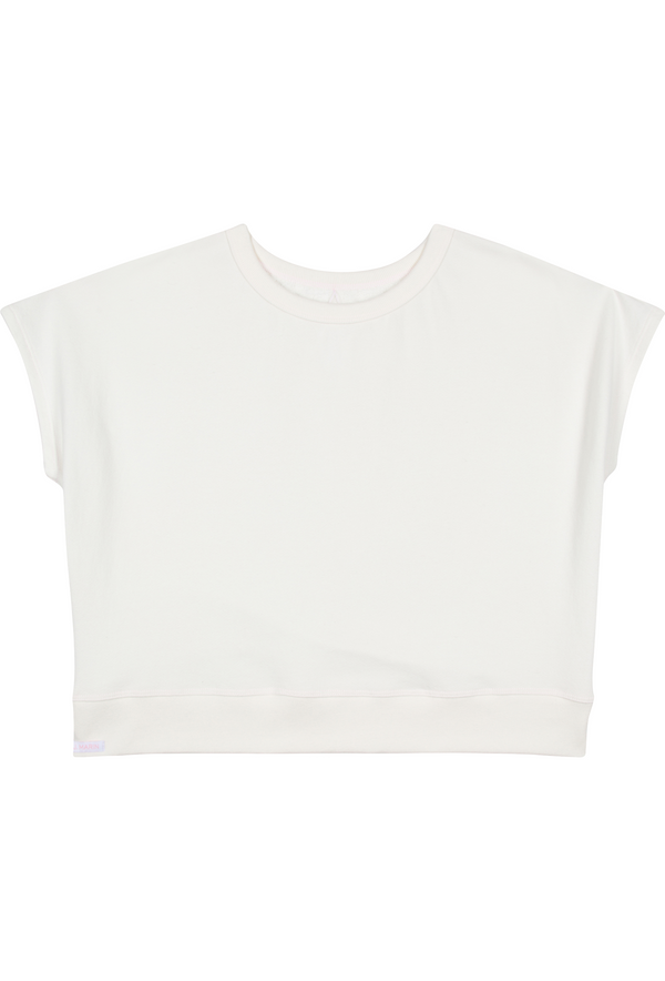 80's Retro French Terry Crop Top - Organic Cotton - Natural/Rosewater Pink - J. Marin