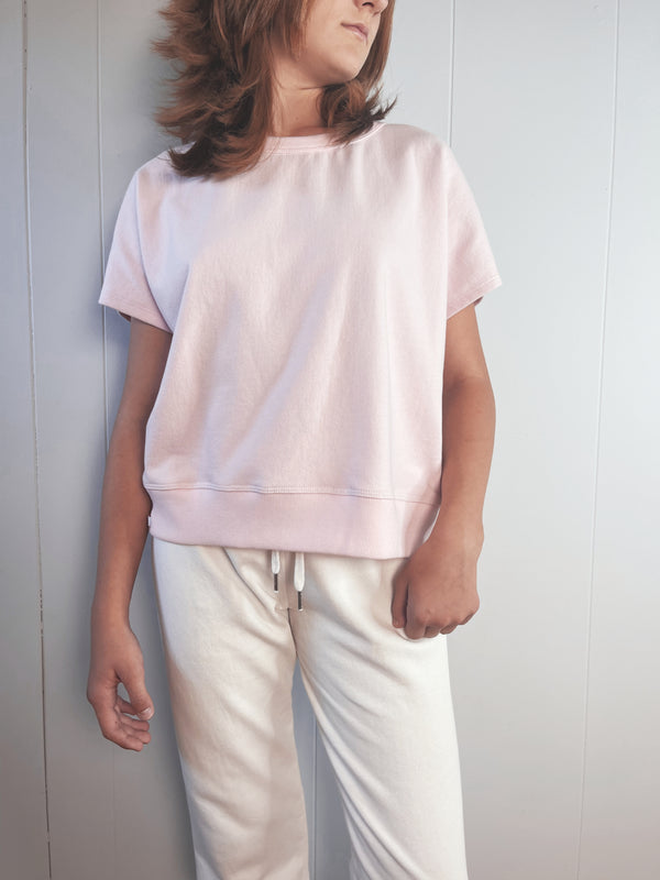 80's Retro French Terry Crop Top - Organic Cotton - Quartz Pink - J. Marin