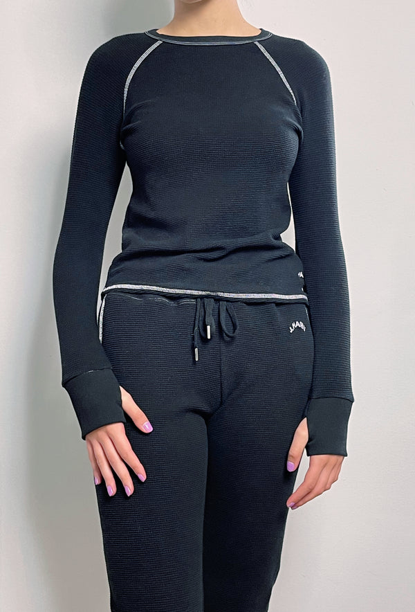 Organic Thermal Raglan Long Sleeve Athletic Top - Black - J. Marin