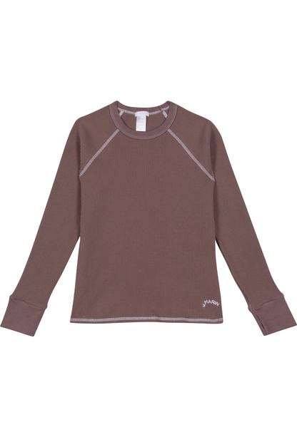 Organic Thermal Raglan Long Sleeve Athletic Top - Chocolate Brown - J. Marin