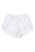 J.Marin's soft poplin Skipper short in white. A boxer-style short with elastic waistband, curved dolphin hem, and airy vintage summer fit. Made in the USA from 100% cotton. 