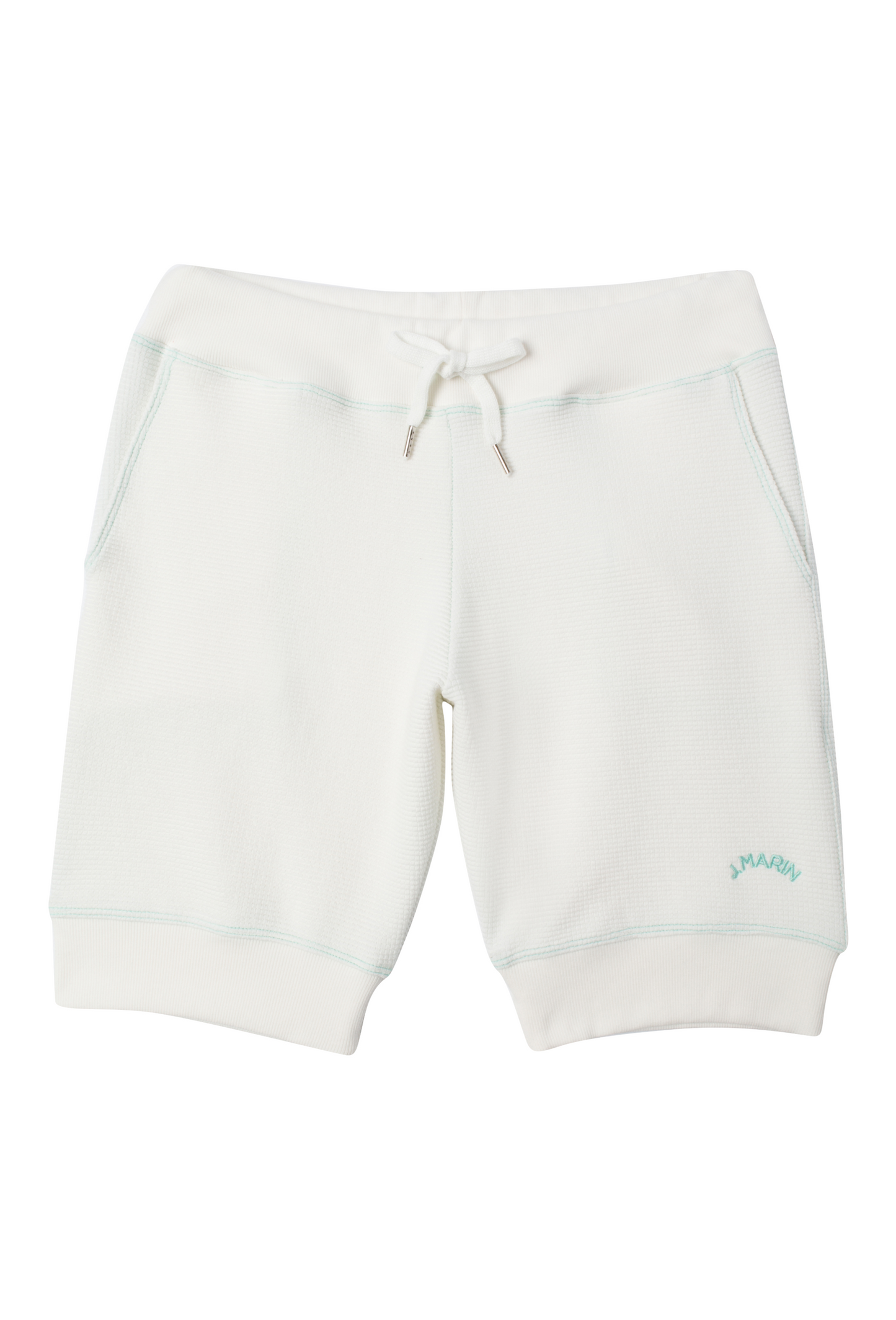 Vintage-Style Thermal Knicker Beach Shorts - Organic Cotton - Natural/Marine Green Stitch - J. Marin