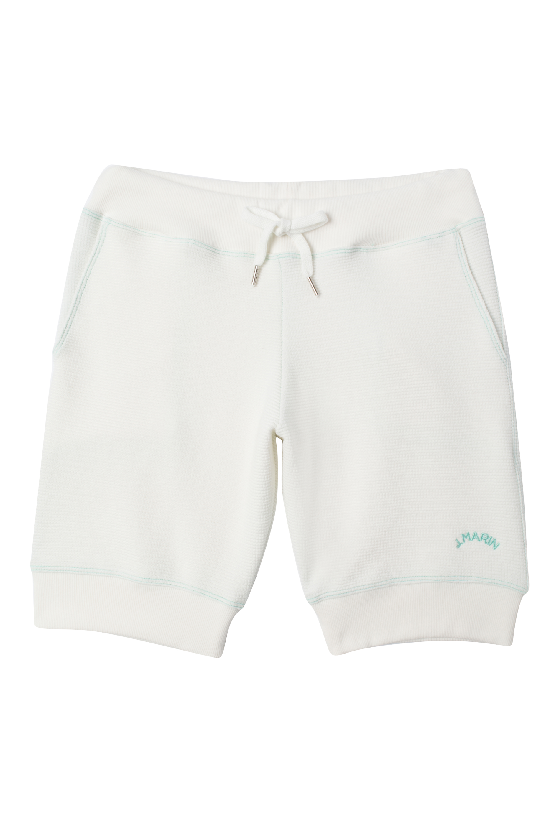 Vintage-Style Thermal Knicker Beach Shorts - Organic Cotton - Natural/Marine Green Stitch - J. Marin