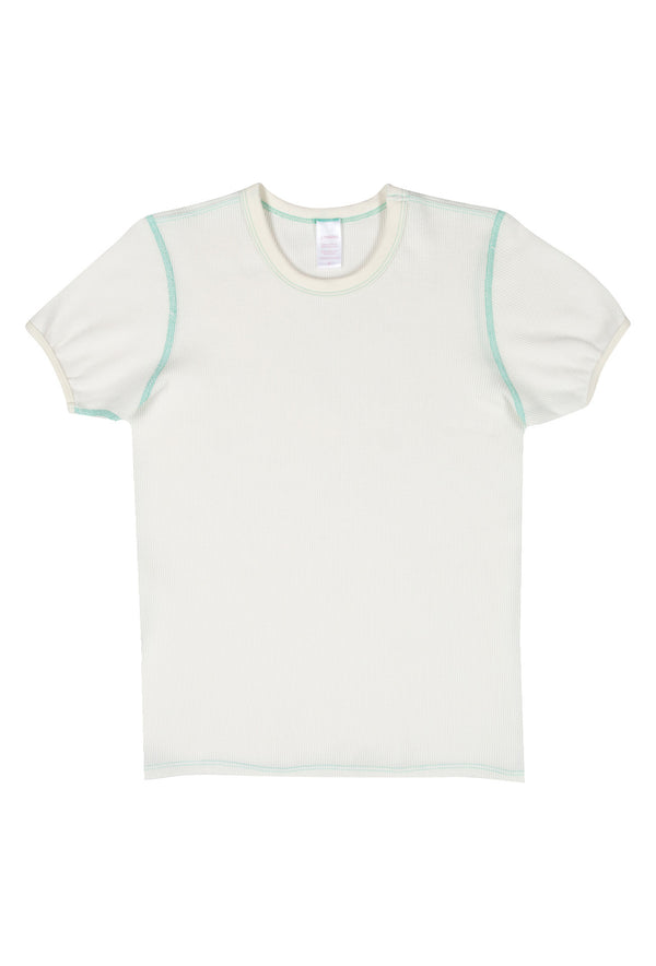 Vintage Style Classic Thermal Surplus Tee - Organic Cotton - Natural/Marine Green - J. Marin
